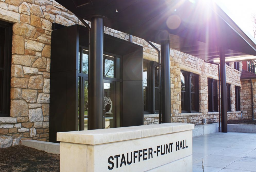 The entryway to Stauffer-Flint Hall at the University of Kansas.